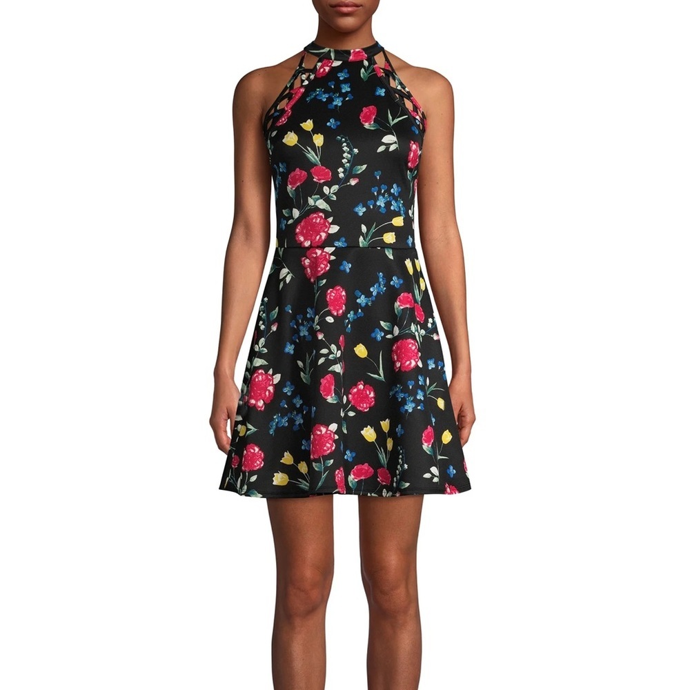 No Boundaries Juniors Black Floral Mini Dress